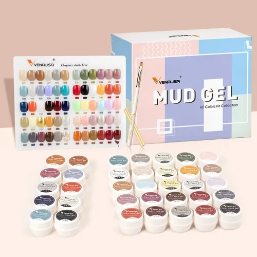 Miniatura 3 de VENALISA - Kit de pintura de gel de barro de 60 colores con tarjeta de color, pincel de dibujo, esmalte de uñas de gel para arte de uñas, juego