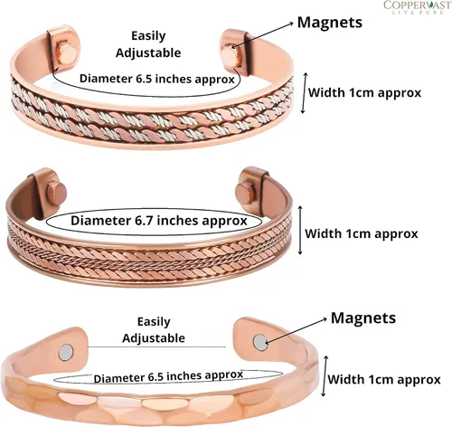 Miniatura 11 de Pulseras de cobre para hombres y mujeres Juego de 3 con caja de regalo Hecho a mano 100% cobre Regalo para mujeres y hombres