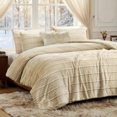 Miniatura 10 de Amélie Home Juego de edredón de Navidad tamaño Queen, juego de ropa de cama de Navidad esponjoso con oso polar, edredón de felpa de forro polar