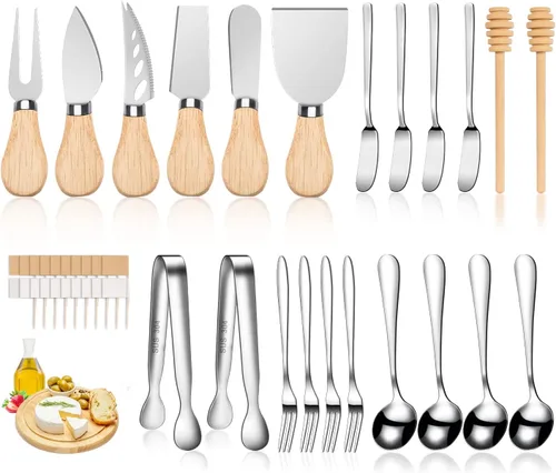 LifeMusican Juego de cuchillos esparcidores de madera para tablero de charcutería, cuchillos de mantequilla con mango de madera para kit de queso,