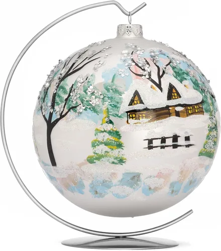 Adorno de Navidad de Polish Gallery, Winter Blast, Bola de Vidrio Soplado (Blanco Mate, 6 pulgadas Ø/150mm)