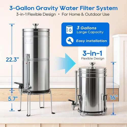 Miniatura 9 de LCF 𝐒𝐢𝐥𝐯𝐞𝐫 𝐈𝐨𝐧𝐬 Sistema de Filtro de Agua por Gravedad Mejorado, Alternativa Confiable al Sistema de Filtro de Agua Berkey, Estándar NSF/ANSI