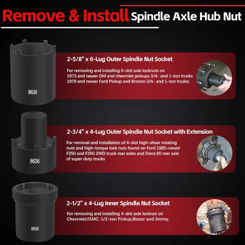 Miniatura 5 de Kit de Herramientas de Llaves de Tuerca de Husillo 5 Piezas Juego de Llaves de Tuerca de Bloqueo de Cubo de Eje 1/2" Drive Extractor Instalador