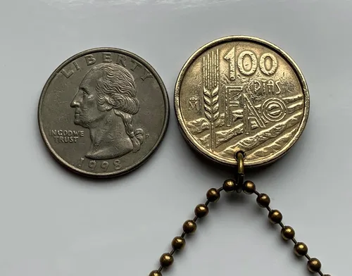 Miniatura 5 de 1995 Spain España 100 Pesetas coin pendant rey Juan Carlos I FAO Madrid Barcelona Sevilla Granada Malaga Valencia Cadiz Zaragoza Murcia Bilbao