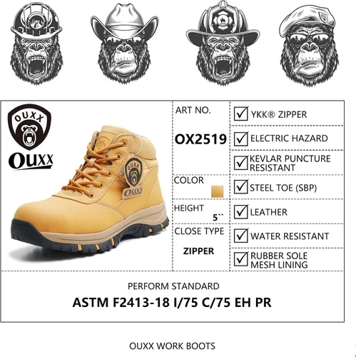 Miniatura 8 de Botas de trabajo para hombre, con puntera de acero deslizante, de cuero, impermeables, antideslizantes, a prueba de pinchazos, antiestáticas