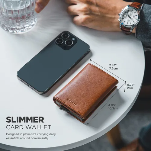 Miniatura 5 de VULKIT Tarjetero de crédito con compartimento para billetes de banco, bloqueo RFID, cartera de cuero desplegable con ventana de identificación