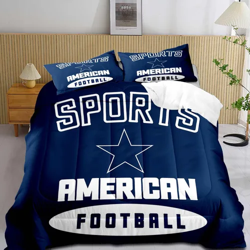 Miniatura 16 de LUVIVIHOME Juego de edredón de fútbol de 2 piezas, juego de edredón individual para niños, ropa de cama gris y azul marino, decoración de dormitorio
