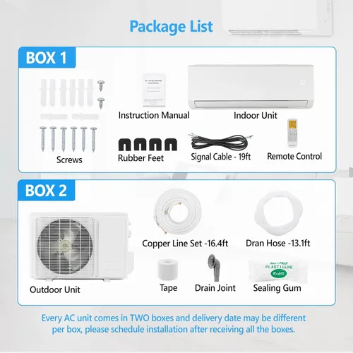 Miniatura 6 de Bonnlo Mini sistema de calefacción/aire acondicionado dividido sin conductos de 12,000 BTU, 230 V/21 SEER Sistema dividido de aire acondicionado