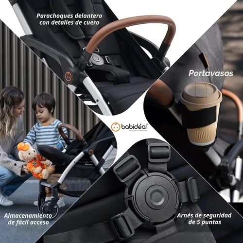 Miniatura 6 de Babideal Cochecito de viaje ligero para bebé, cochecito auto plegable con toldo grande, asiento reclinable operado con una mano, soporte para tazas