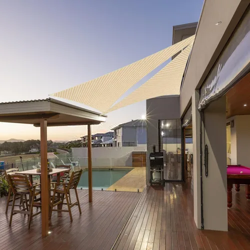 Miniatura 7 de Toldo triangular de 5 x 5 x 5 pies con borde recto, color beige, toldo triangular para exteriores, cubierta de pérgola con bloqueo UV, personalizable