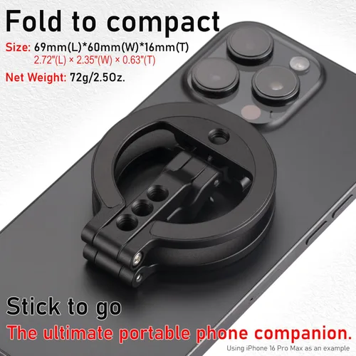 Miniatura 6 de Soporte de teléfono de doble anillo magnético – Soporte plegable de aluminio CNC de rotación de 360°, tornillo de 1/4 pulgadas, interfaz de zapata