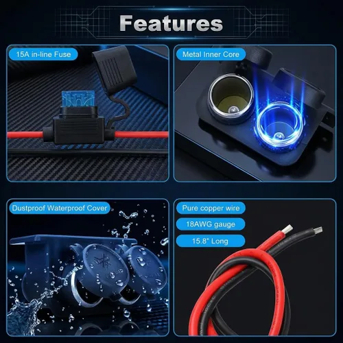 Miniatura 4 de Enchufe para encendedor de cigarrillos con fusible de hoja, divisor de encendedor de cigarrillos de 2 enchufes, 12 V, enchufe de repuesto Negro-1p