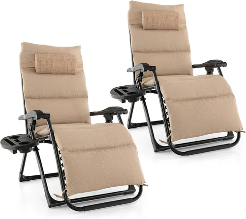 Miniatura 10 de Giantex Silla Zero Gravity con cojines de patio, silla reclinable plegable ajustable con almohada y soporte para tazas, sillón reclinable de césped