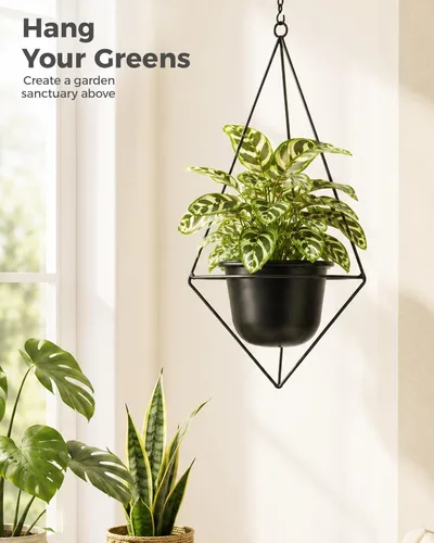 Miniatura 3 de Bamworld Black Hanging Planters for Indoor Outdoor Plants Metal Hanging Pots for Plants 5 Inch Modern Hanging Basket Window Plant Hanger Ceiling