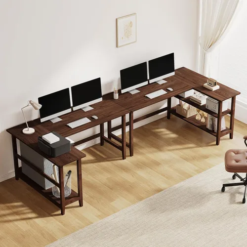 Miniatura 9 de IOTXY Reversible L-Shaped Office Desk - 53" Modern Corner Computer Table with Storage Shelves, Solid Wood Legs, Home Writing & Study Workstation