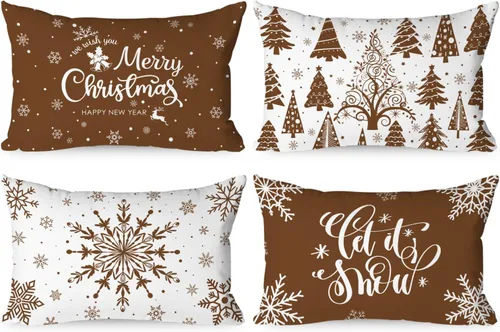 Miniatura 28 de Lanpn Fundas de Almohada Decorativas de Navidad 16x16 4 piezas, Negro Blanco Feliz Navidad Navidad Invierno Copo de Nieve Decorativas Vacaciones