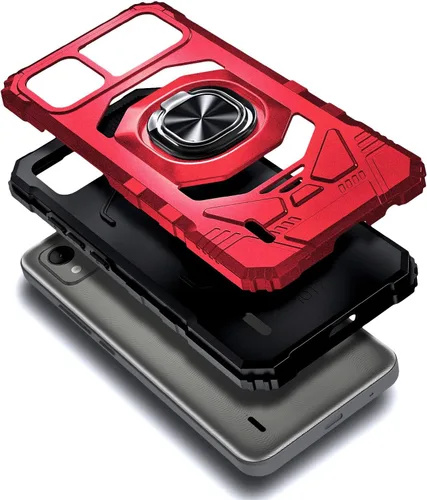 Miniatura 3 de NZND Funda para Nokia C110 con protector de pantalla de vidrio templado (cobertura máxima), protección de cuerpo completo [grado militar], funda Rojo