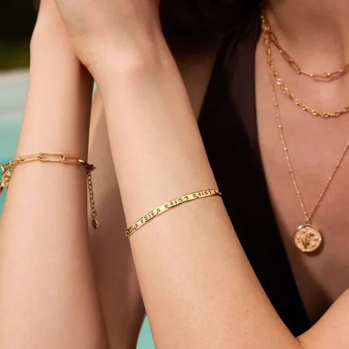 Miniatura 2 de BENEIGE Pulsera para mujer chapada en oro de 14 quilates, clip de papel satélite, bola ovalada, caja de cable, cadena de eslabones en capas