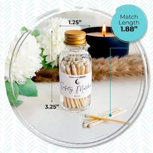 Miniatura 3 de Moonlight Makers Fancy Matches in Jar - 50 fósforos de seguridad de madera, tarro decorativo de vidrio con golpeador, soporte reutilizable, tapa Rosa