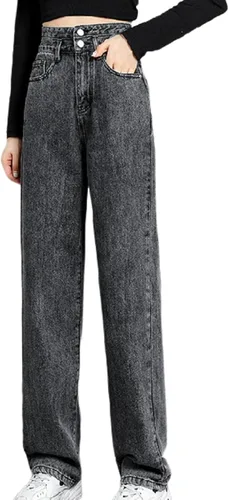DGHM-JLMY Pantalones de mezclilla sueltos de cintura alta para mujer, pantalones de mezclilla rectos desgastados, holgados y casuales de cintura alta