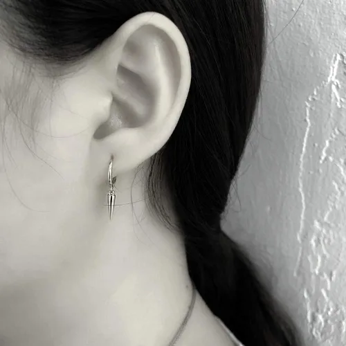 Miniatura 6 de Aretes colgantes de plata de ley 925 con pequeños aretes redondos