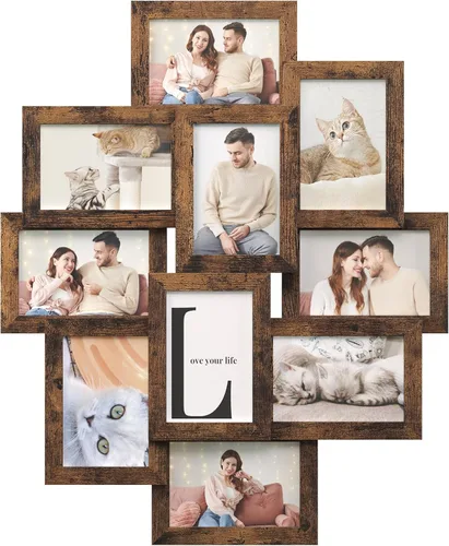 Miniatura 11 de SONGMICS Marcos de fotos de collage de 4 x 6, paquete de 9 marcos de collage de fotos para decoración de pared, parte frontal de cristal, requiere