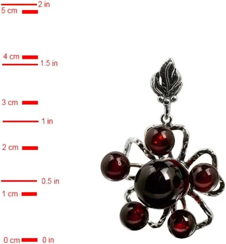 Miniatura 2 de Colgante de plata de ley con flor de ámbar oscuro rojo, Plata esterlina Plata, Ámbar