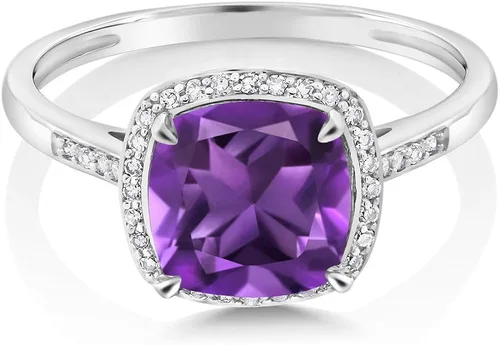 Miniatura 2 de Gem Stone King Anillo de compromiso de oro blanco de 10 quilates con amatista morada y diamantes de acento para mujer