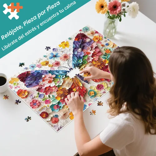 Miniatura 3 de Rompecabezas de 500 piezas para adultos, colorido rompecabezas de flores de mariposa para adultos mayores, arte de papel de mariposa vívido