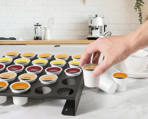 Miniatura 7 de MyLifeUNIT Organizador de tazas K para cajón montado en la pared, soporte de almacenamiento de cápsulas de café para estación de café, oficina
