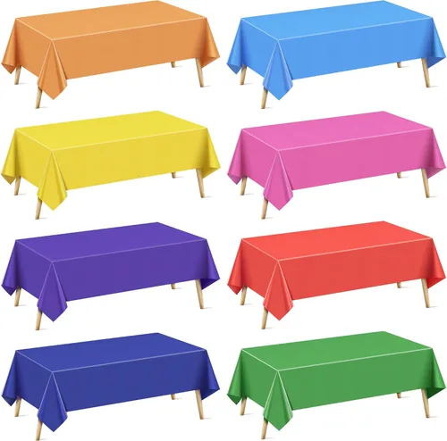 Miniatura 26 de Mantel rectangular de la serie azul y verde, 4 piezas, 54 x 72 pulgadas, color sólido, impermeable y a prueba de derrames, mantel de plástico