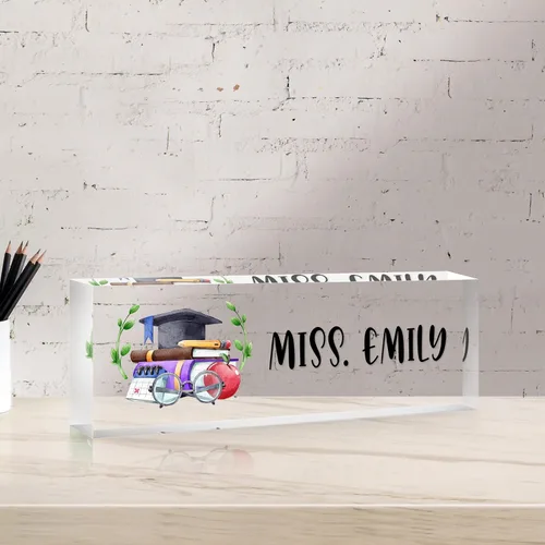 Miniatura 23 de Placa de nombre de escritorio personalizada, placas de identificación de vidrio acrílico personalizadas para escritorios, placa de identificación