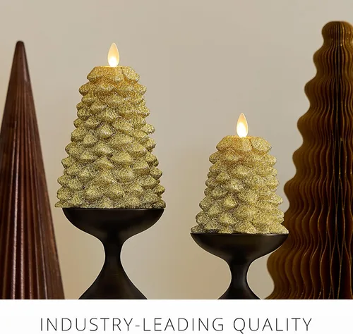 Miniatura 3 de Luminara Vela LED sin llama con rica purpurina dorada North Tree Pilar de Llama en Movimiento (3.3" x 4.3")
