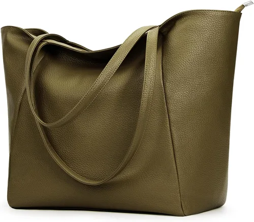 Miniatura 9 de KALIDI Bolso Tote Grande de Cuero Vegano para Mujer, Bolso de Hombro, Casual, con Cremallera, para Trabajo, Fin de Semana, Estilo Hobo, 23L