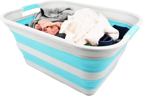 Miniatura 5 de SAMMART Cesta plegable de plástico para la ropa sucia de 42 litros – Contenedor de almacenamiento plegable y organizador – Tina de lavado portátil