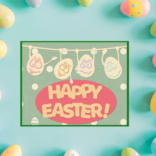 Miniatura 5 de Troqueles de metal para hacer tarjetas, lindos huevos de dibujos animados de Pascua, para colgar fondo, palabras, troqueles de corte para decoración