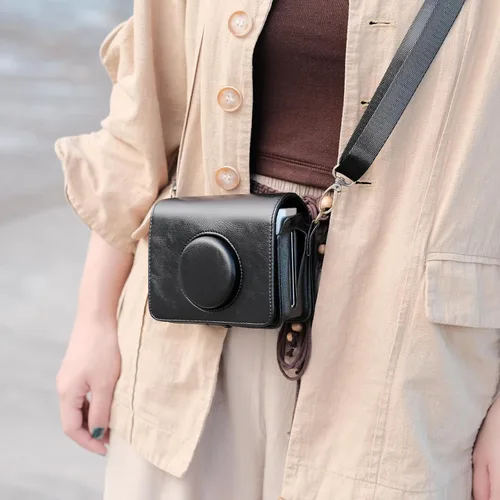 Miniatura 4 de Rieibi Mini EVO - Funda protectora de piel sintética retro para cámara instantánea Fujifilm Instax Mini EVO - Funda extraíble con correa ajustable
