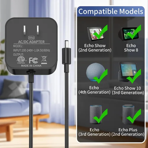 Miniatura 2 de Adaptador de corriente de 30 W para Amazon Echo (4.ª generación) Echo (3ª generación) Echo Show 10 (3ª generación) Echo Show (2.ª generación) Echo