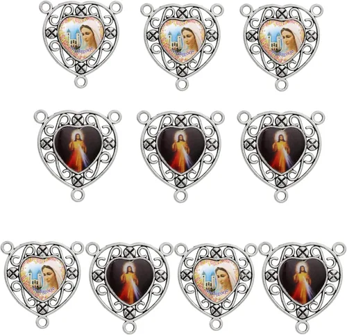 Miniatura 12 de Pieza Central de Rosario de 3 Agujeros San Benito/Medalla Milagrosa/Nuestra Señora de Guadalupe/Virgen María/Cristo Jesús Conector para Fabricación