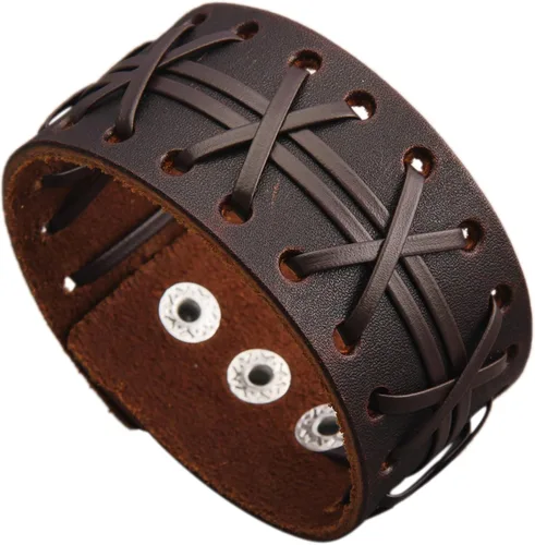 Miniatura 19 de Jeilwiy Pulseras de cuero punk para hombres, pulseras hechas a mano, brazalete ancho, joyería trenzada, color negro y marrón, ajustable, regalos