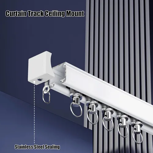 Miniatura 2 de Aluminum Ceiling Curtain Track Set with Roller, White Curtain Rods for Windows, 7ft 8ft 9ft 10ft 11ft 12ft 13ft Heavy-Duty Curtains Rails for Living