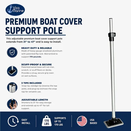 Miniatura 2 de Sistema de soporte de cubierta de lancha, poste de soporte (28"-47") + base de poste (XP47A-2Tip-PBR), fácil instalación, resistente a los rayos UV