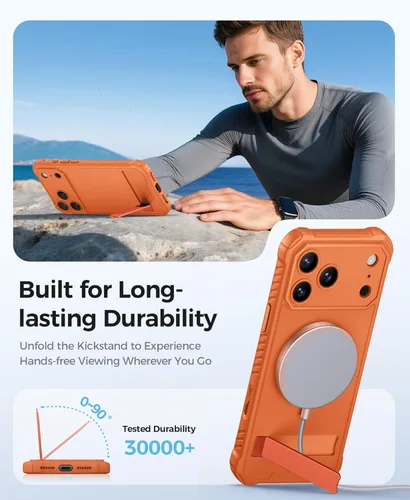 Miniatura 4 de ASAFCASE Funda magnética para iPhone 17 Pro Max, soporte integrado, compatible con MagSafe, protección contra caídas de grado militar, botón
