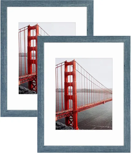 Miniatura 9 de Frametory, Portarretratos de 8 x 10 pulgadas con paspartú para fotos de 5 x 7, para pared y mesa (color azul, paquete de 2)
