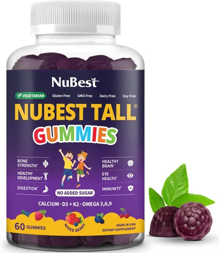 NuBest Gomitas Tall para Niños de 2+ Años y Adolescentes | Fortaleza Ósea, Inmunidad, Salud Digestiva con Calcio, Vitamina D3, K2, Complejo B,