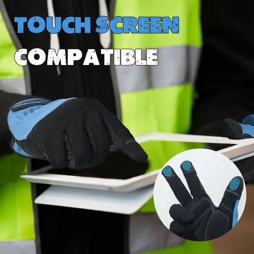 Miniatura 4 de HANDLANDY Guantes de trabajo para hombre y mujer, guantes de trabajo de mecánicos de uso general con pantalla táctil, guantes de trabajo flexibles