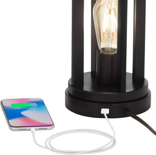 Miniatura 3 de 360 Lighting Marcel - Juego de 2 lámparas de mesa industriales modernas de 24.25 pulgadas de alto con puerto de carga USB y luz nocturna LED de tela