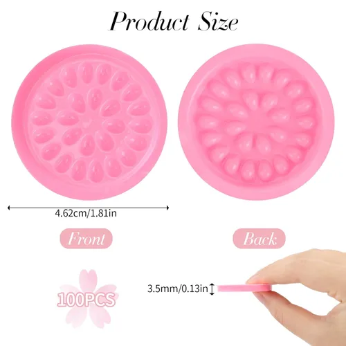 Miniatura 2 de 100 soportes para pegamento de pestañas postizas, bandejas de pestañas para extensiones, almohadillas de plástico desechables para paletas de Rosa