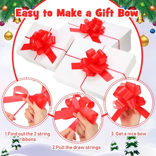Miniatura 4 de Poen 30 Piezas Lazos de Tirar de Navidad para Envolver Regalos de 5 Pulgadas Lazos de Tirar de Cinta Grandes Rojos para Bolsa de Regalo