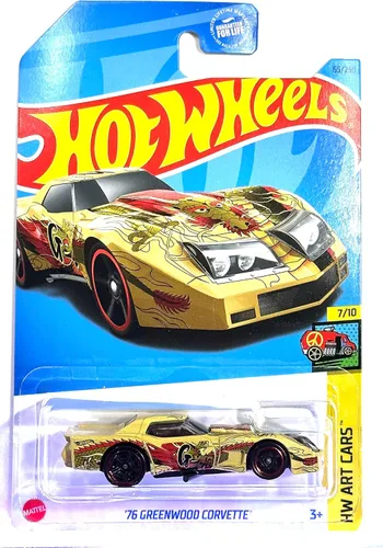 Hot Wheels - Greenwood Corvette - '76 - Amarillo/Dragón - HW Art Cars 7/10-2023 - Mint/NrMint envía burbujas envueltas en una caja de tamaño